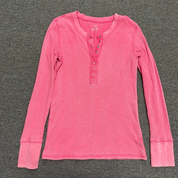 Aerie Waffle Knit Pink Long Sleeve Shirt Size Medium - Picture 1 of 7